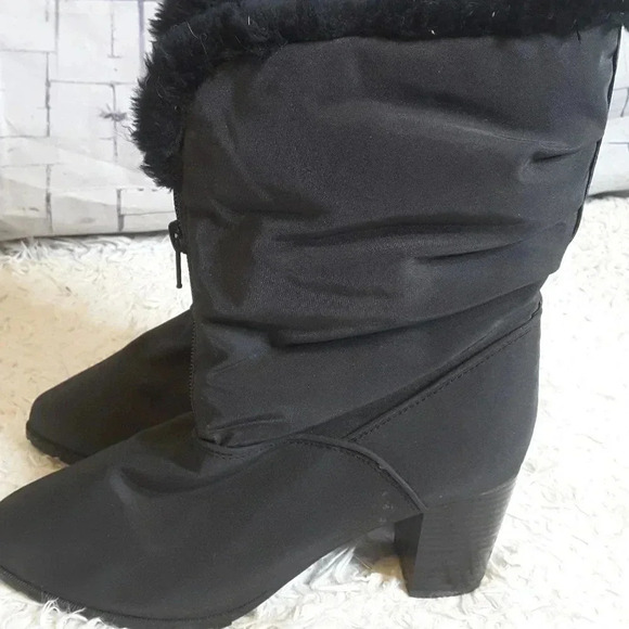 Weathermate Black Faux Fur Lined Block Heel Boots 451312 Size 8M - Picture 5 of 11